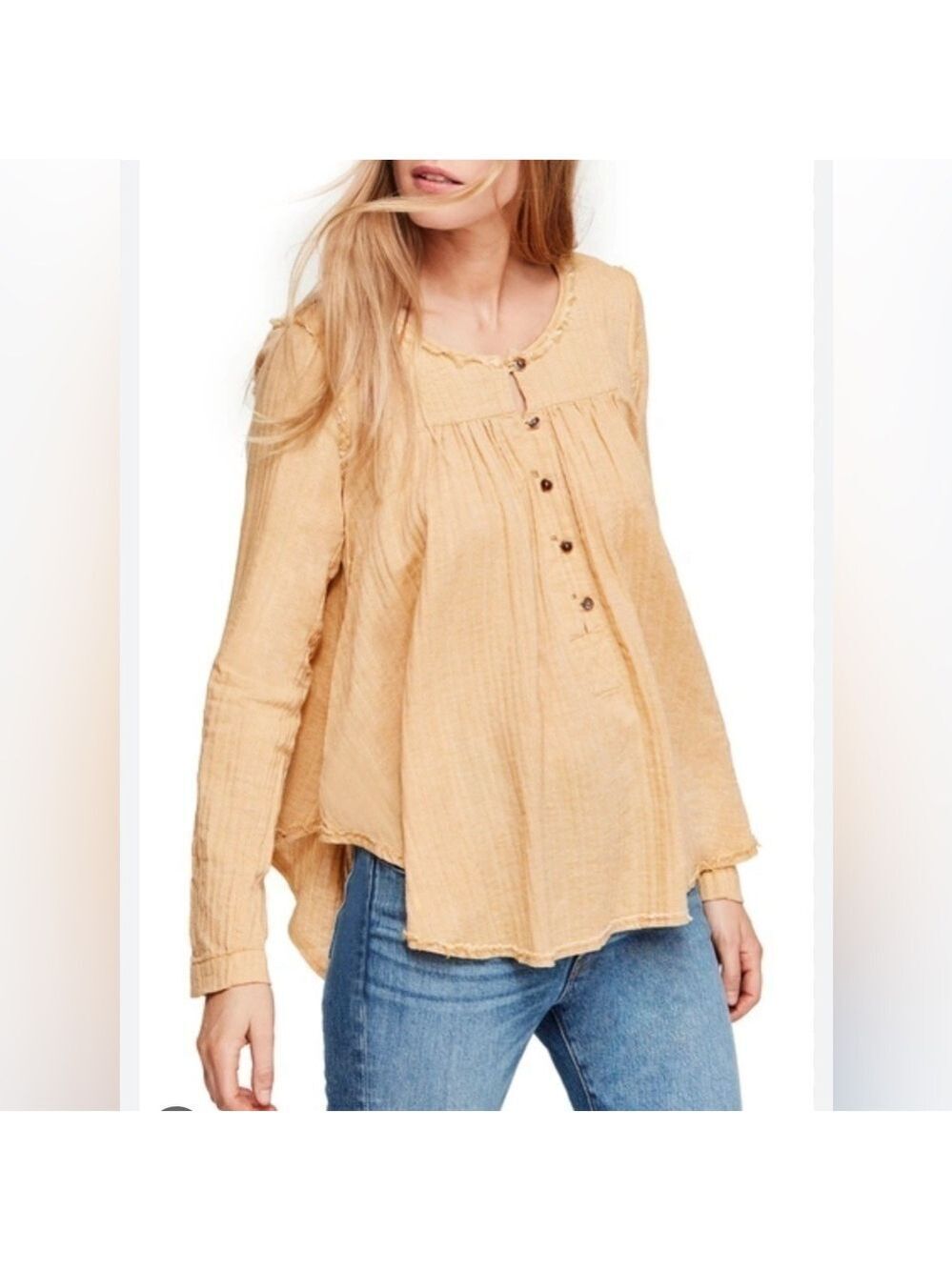 We The Free by Free People Sand Dune Henley Mustand BoHo Beachy Blouse Top